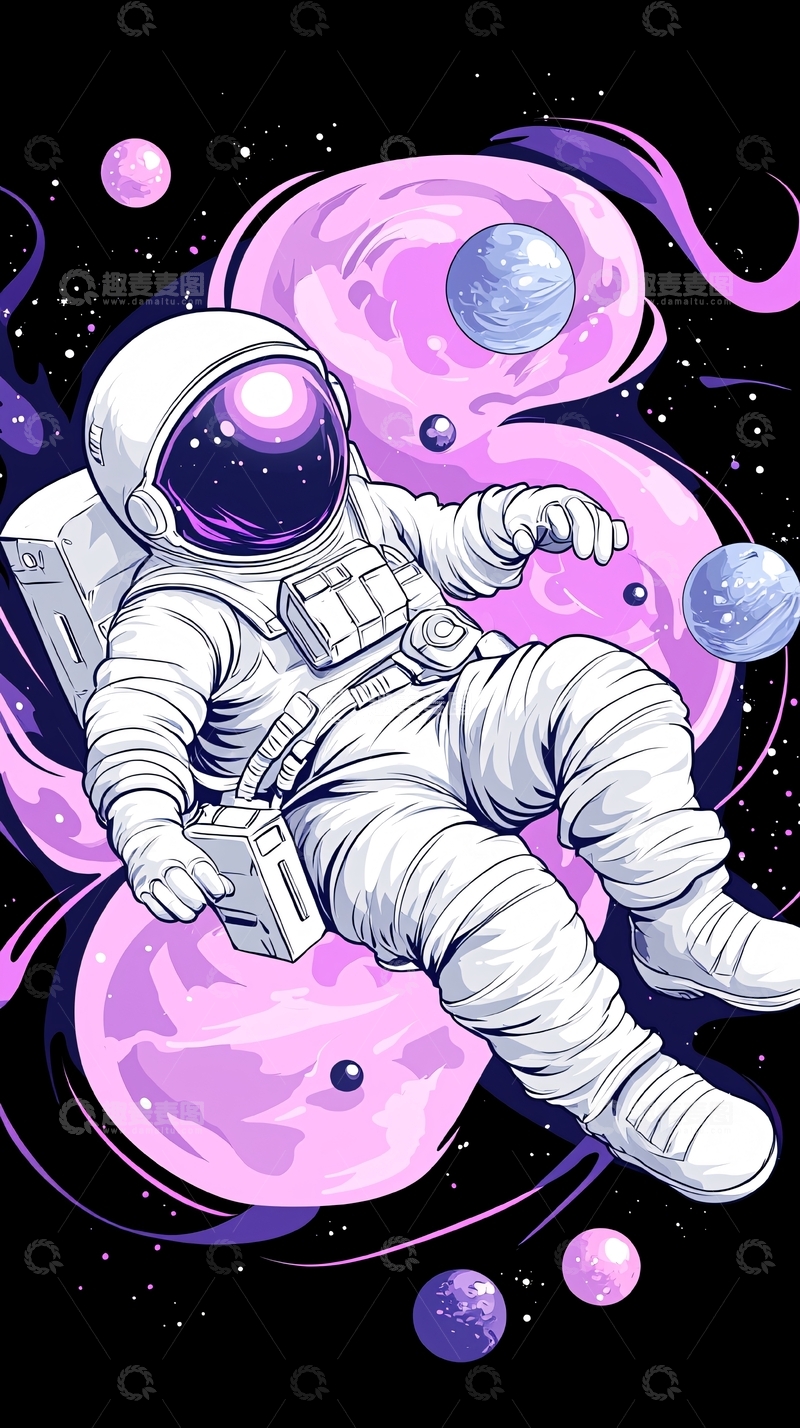 高清大图下载【趣麦麦图】太空宇航员与星球插画