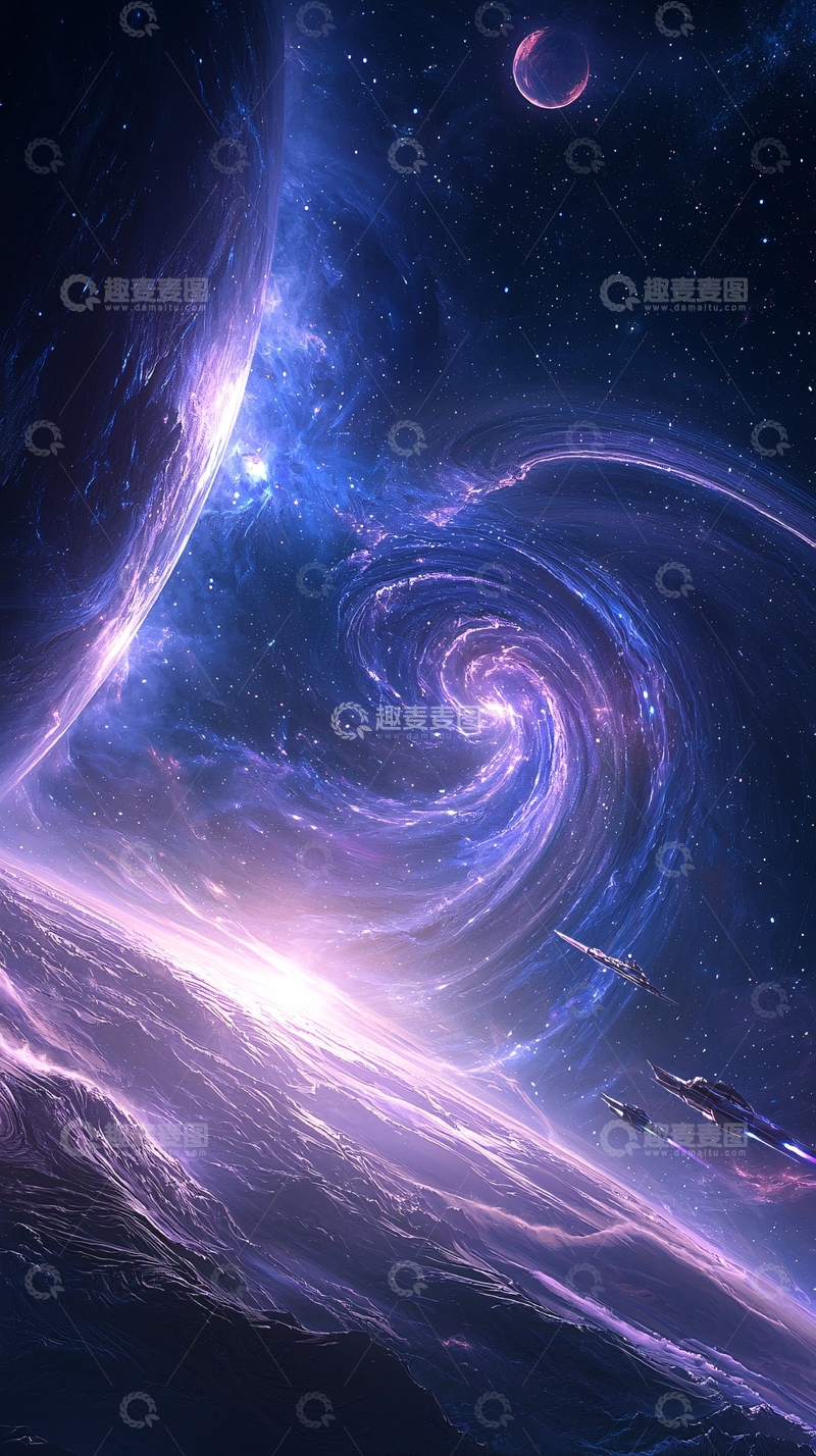 高清大图下载【趣麦麦图】星际旅行：宇宙漩涡与飞船