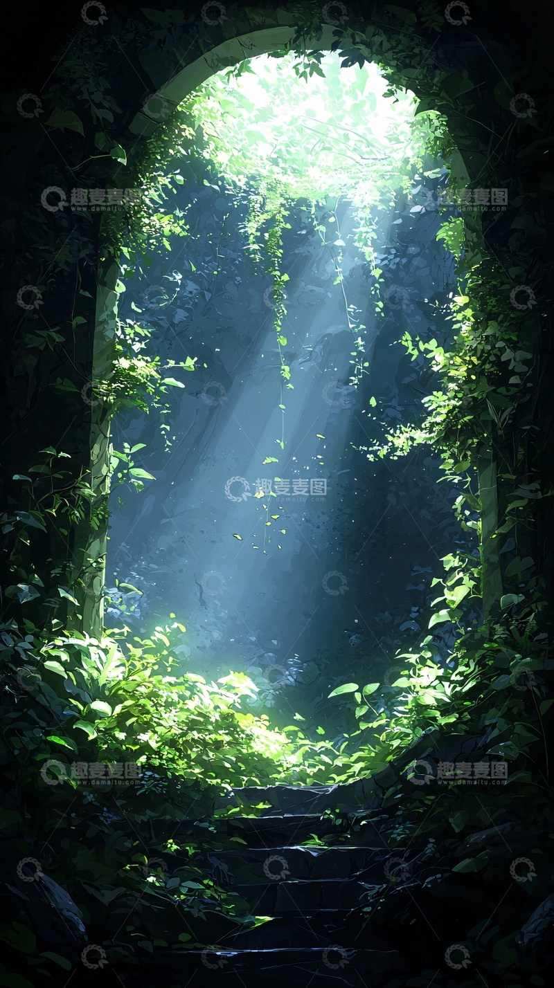 高清大图下载【趣麦麦图】神秘森林中的石阶