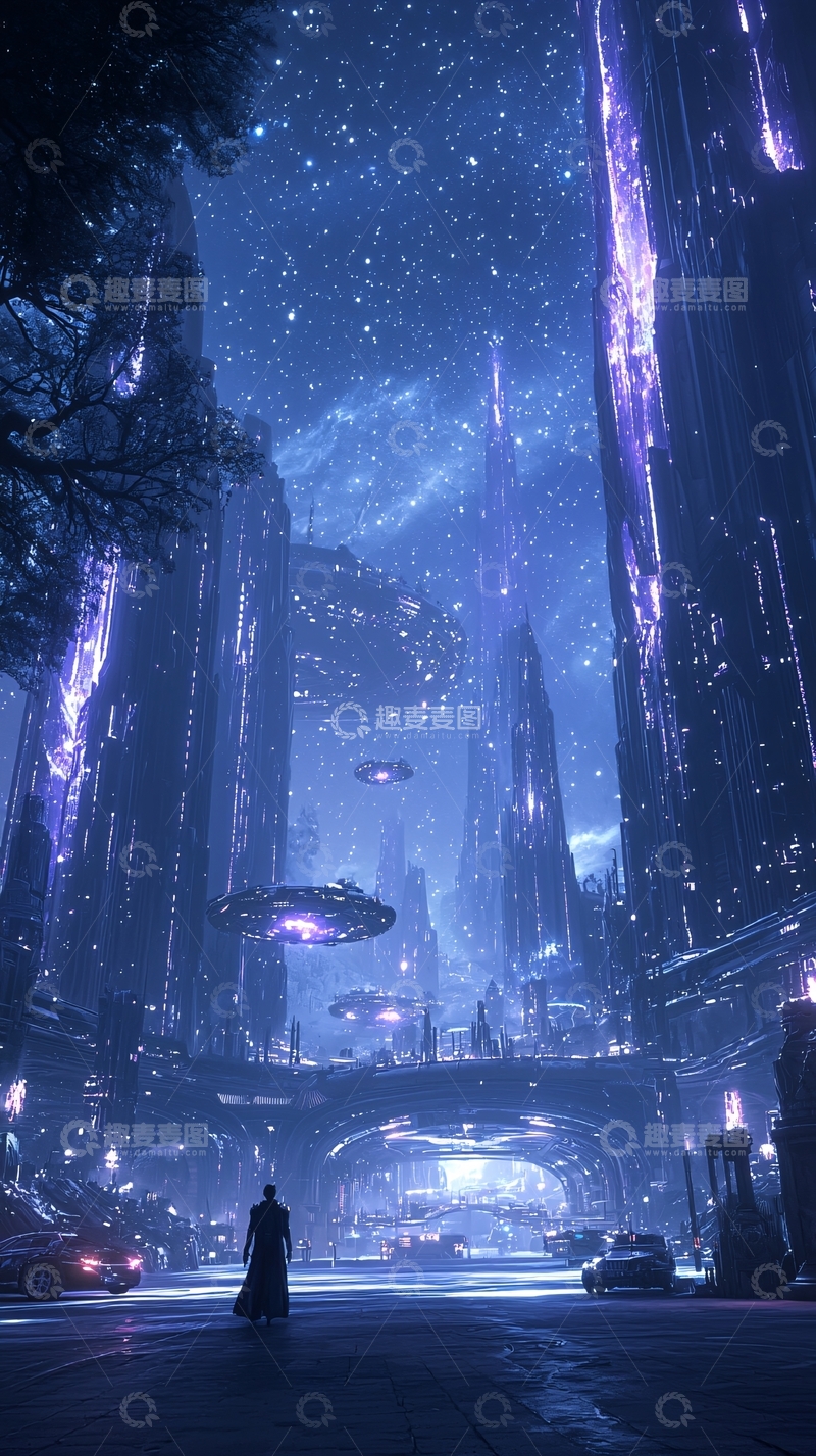 高清大图下载【趣麦麦图】未来城市夜景科幻风格