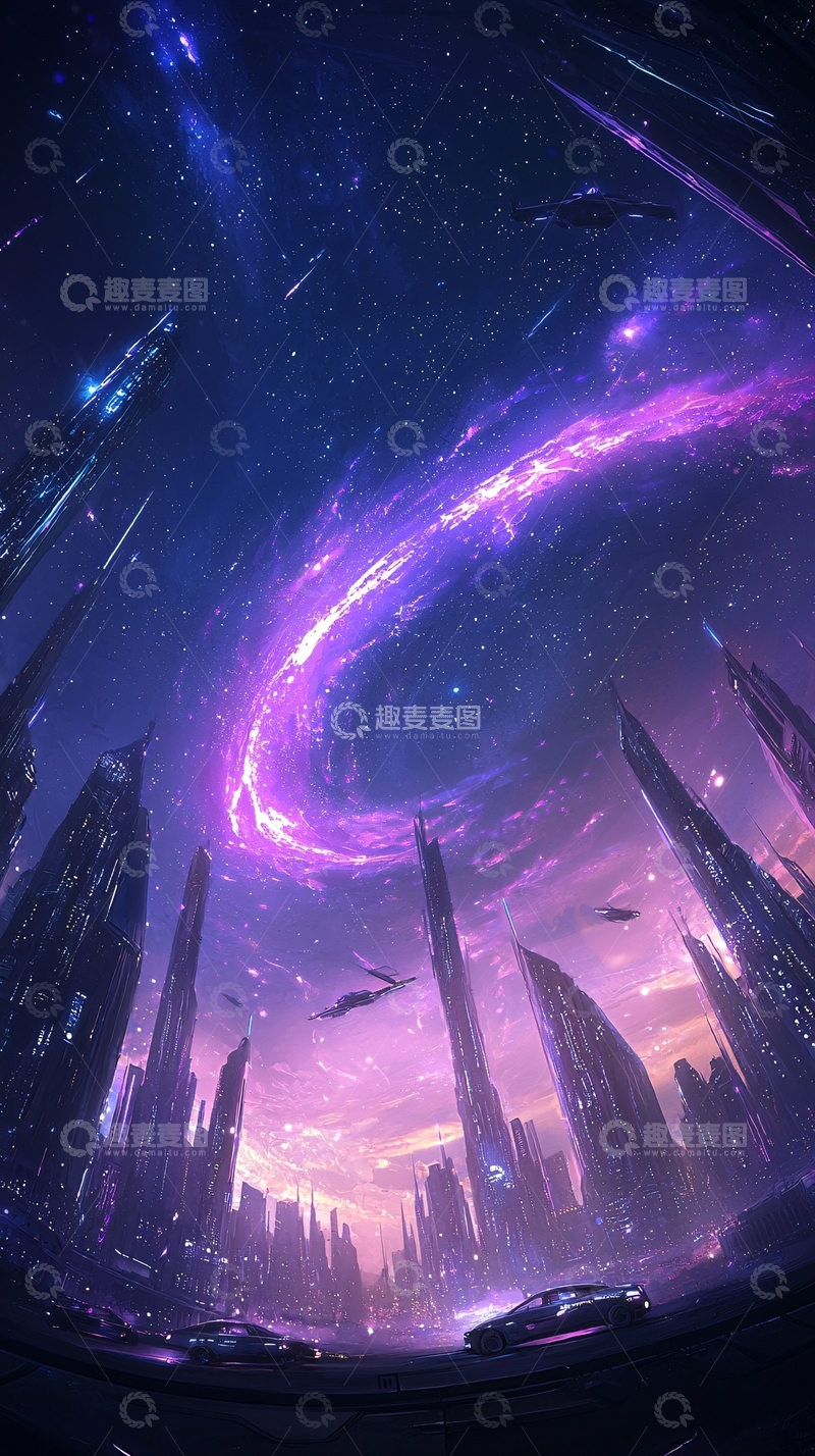 高清大图下载【趣麦麦图】未来城市星空科幻场景