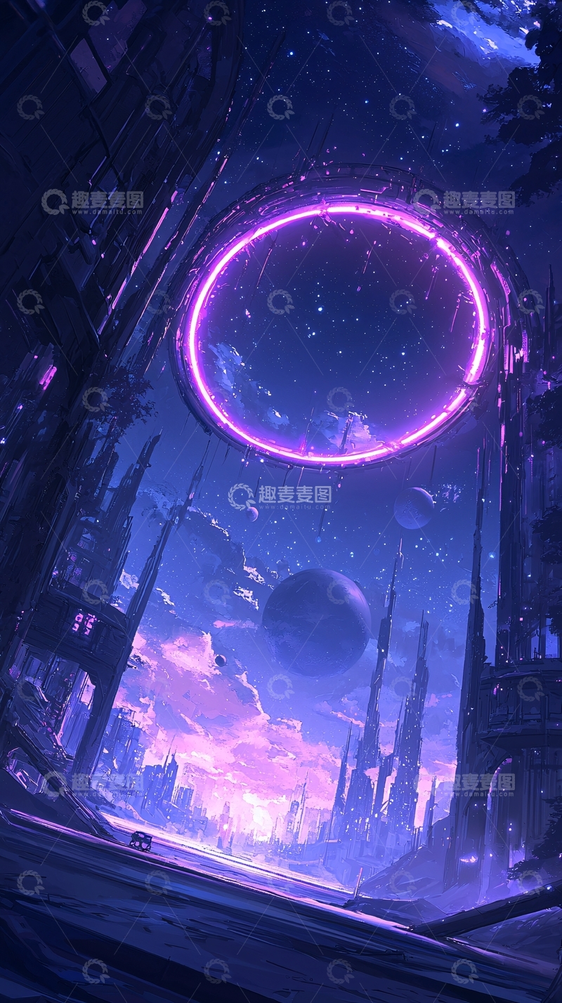 高清大图下载【趣麦麦图】未来城市星空幻想