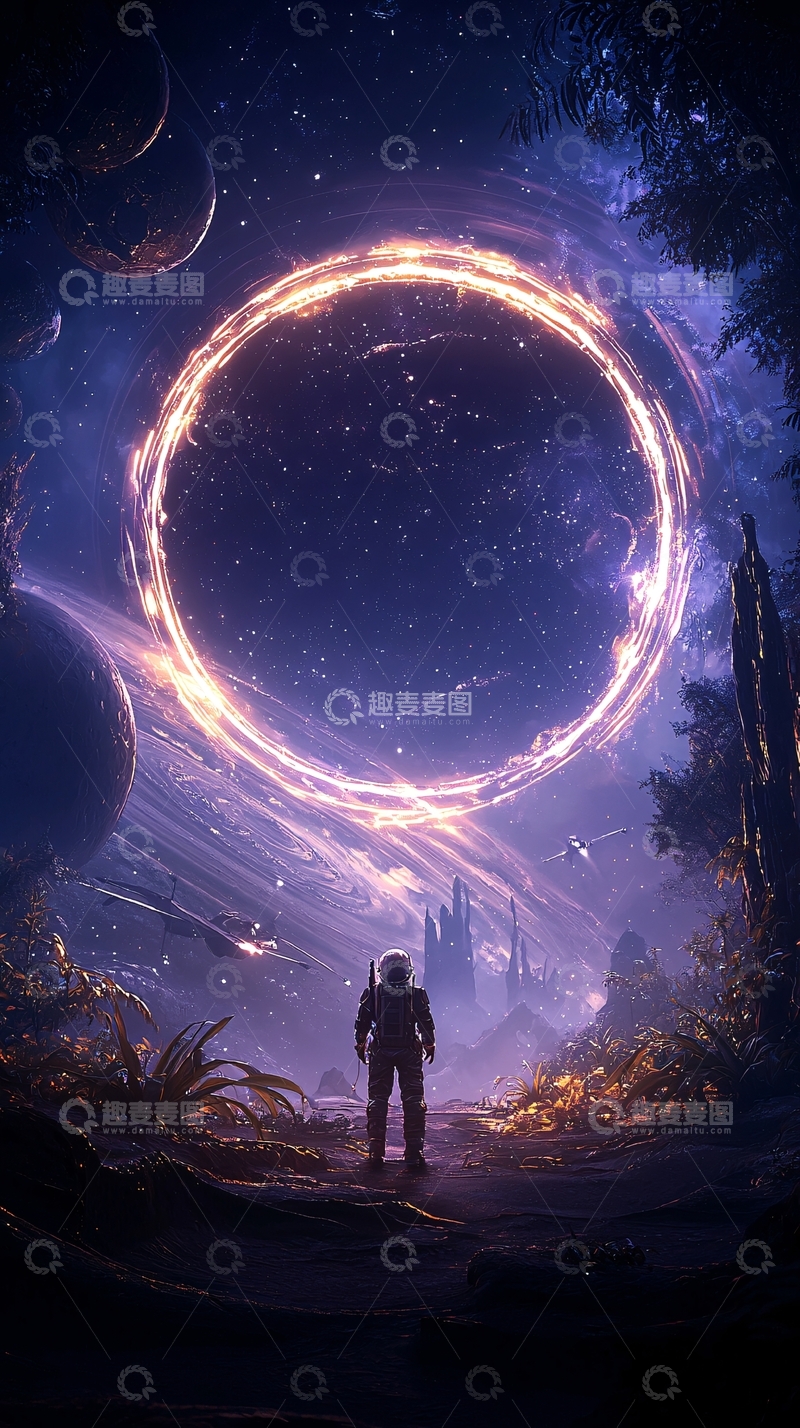 高清大图下载【趣麦麦图】星际探险者与神秘光环