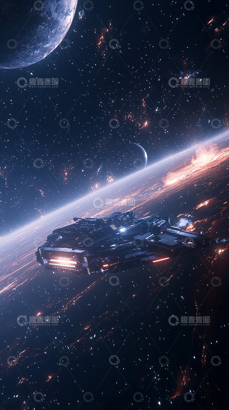 高清大图下载【趣麦麦图】星际飞船与行星背景