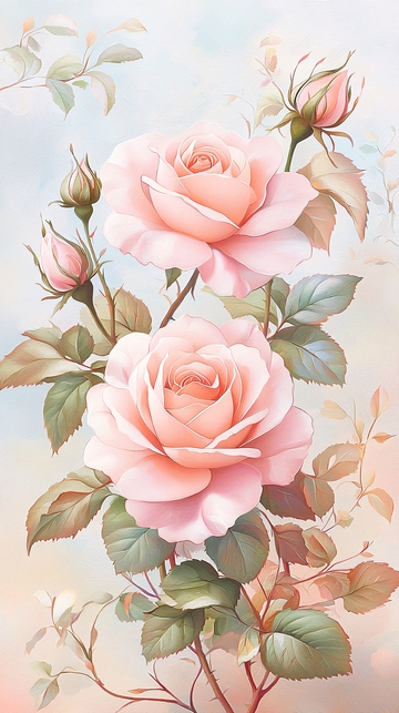 粉红玫瑰花束插画背景