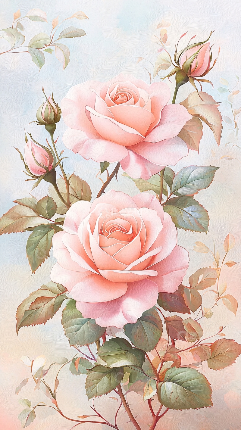 高清大图下载【趣麦麦图】粉红玫瑰花束插画背景