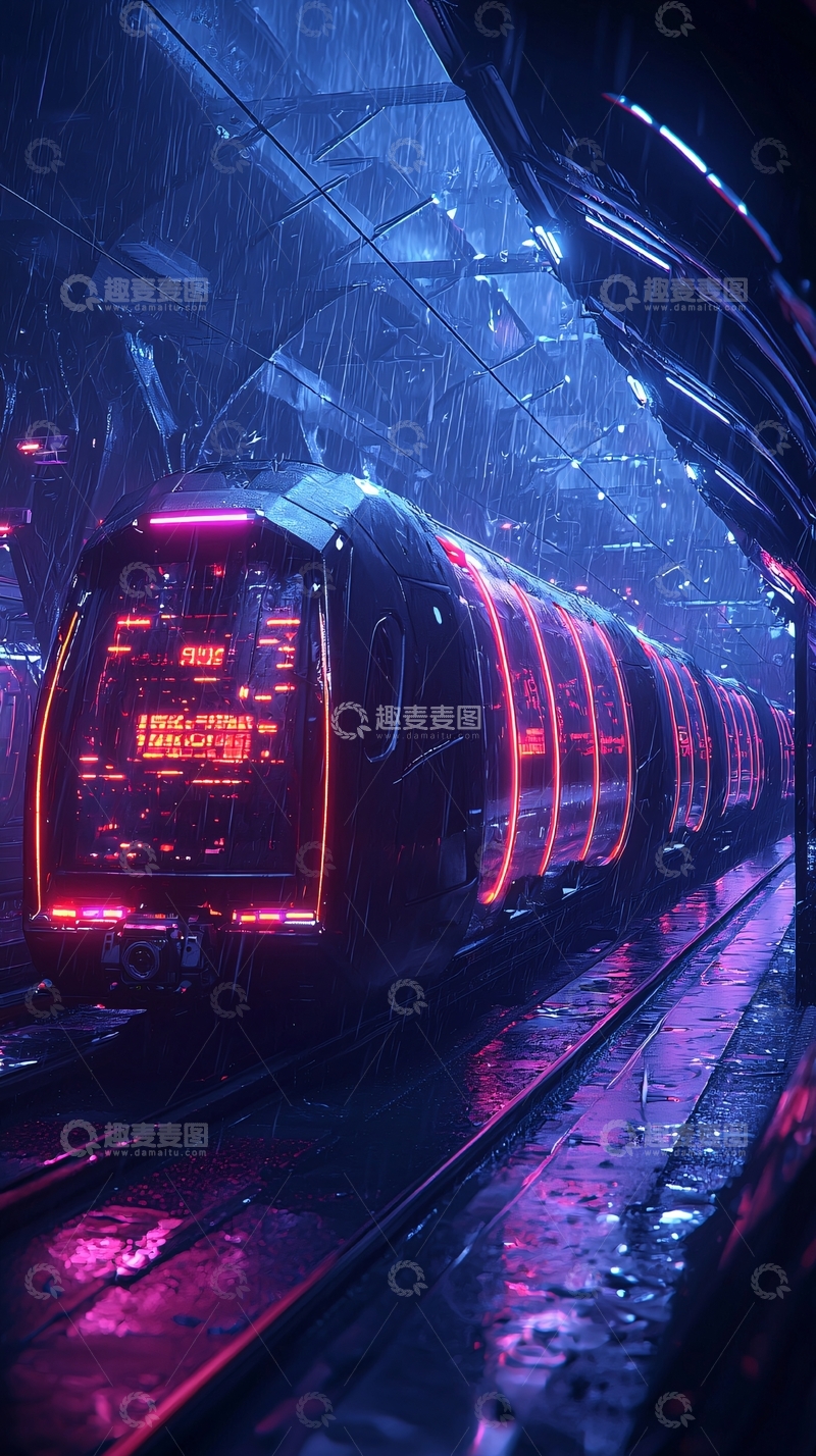 高清大图下载【趣麦麦图】雨夜霓虹地铁站