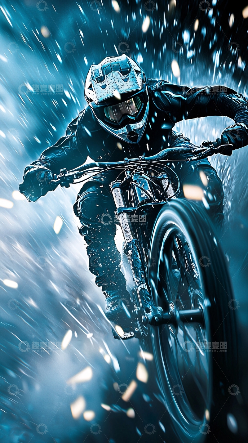 高清大图下载【趣麦麦图】雨中骑行摩托车动态壁纸