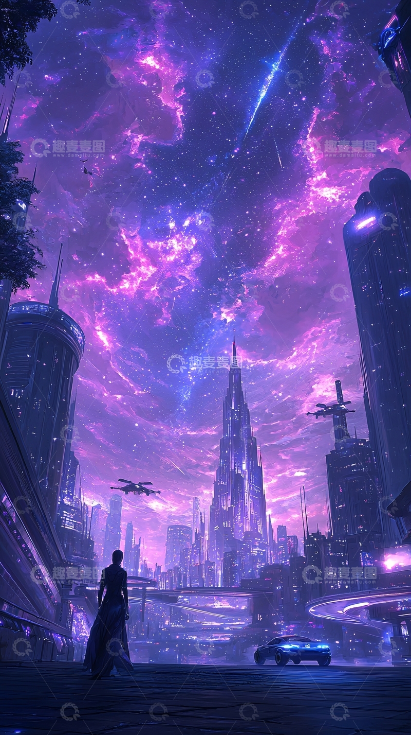 高清大图下载【趣麦麦图】未来城市夜景科幻风格