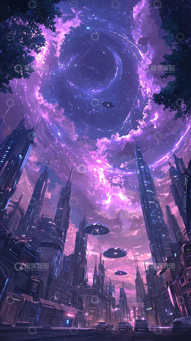 高清大图下载【趣麦麦图】未来城市夜景科幻风格