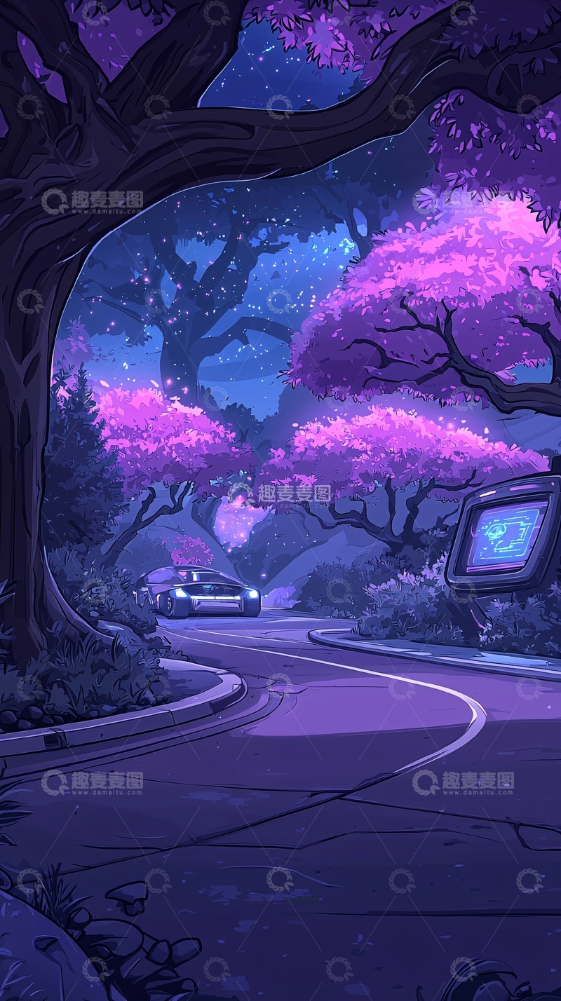 高清大图下载【趣麦麦图】梦幻森林中的未来汽车