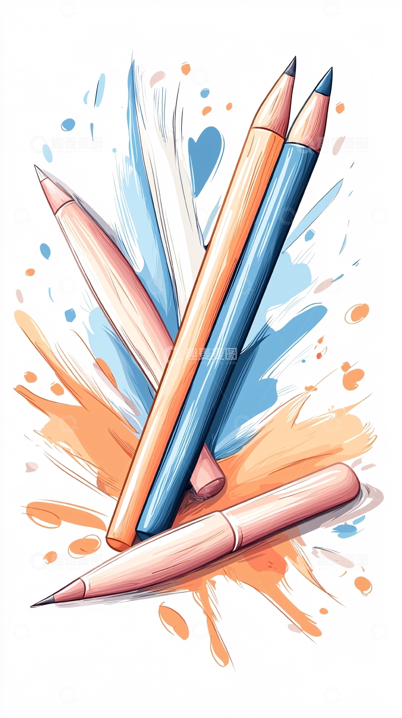 高清大图下载【趣麦麦图】彩色铅笔创意插画素材