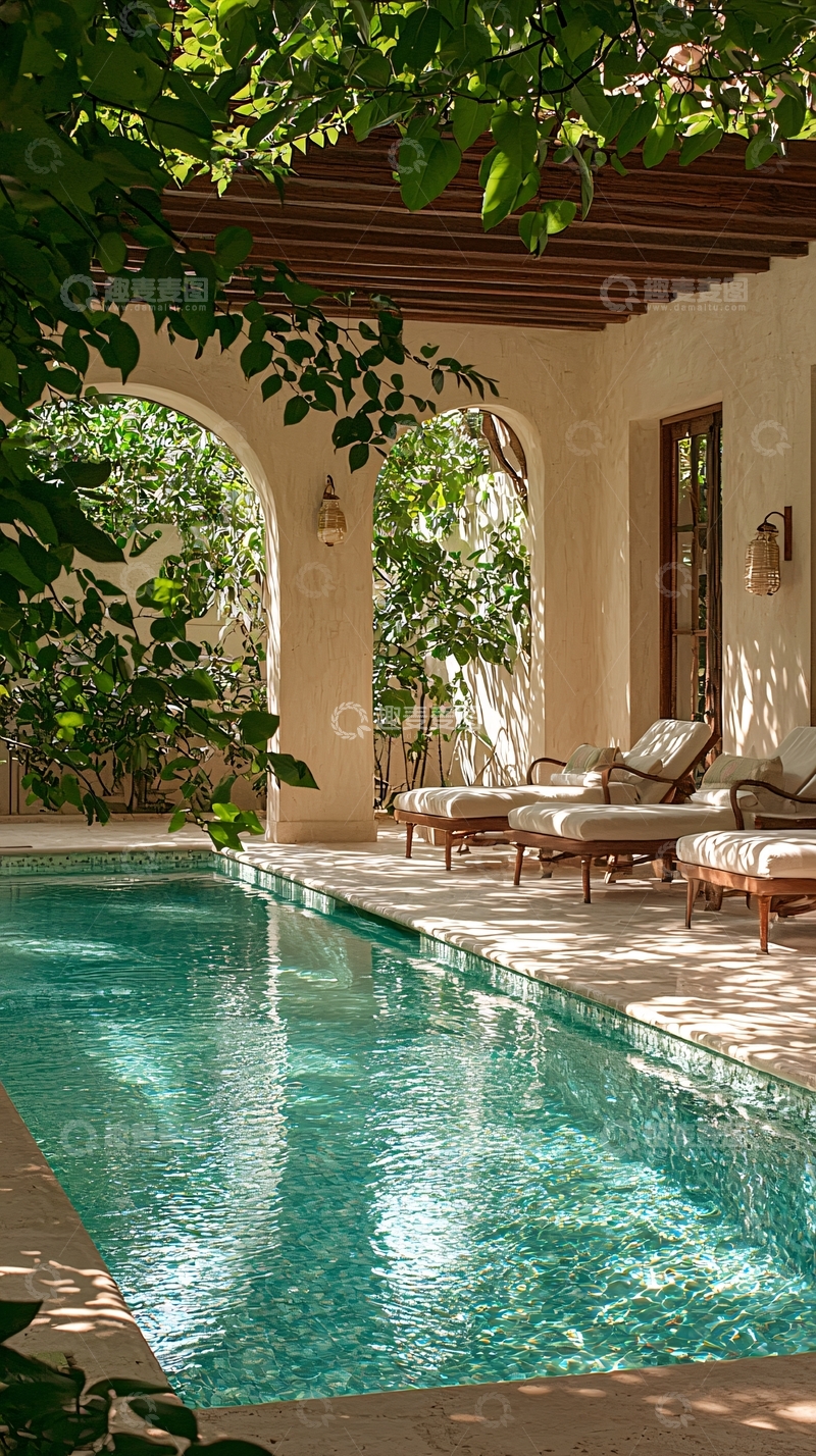 高清大图下载【趣麦麦图】绿植环绕的泳池庭院