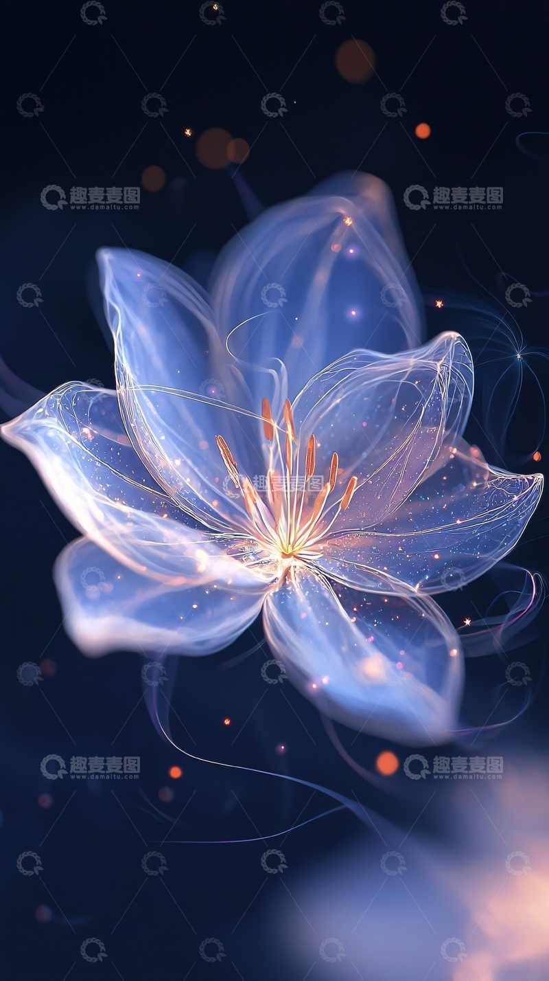 高清大图下载【趣麦麦图】梦幻蓝色花朵光影艺术