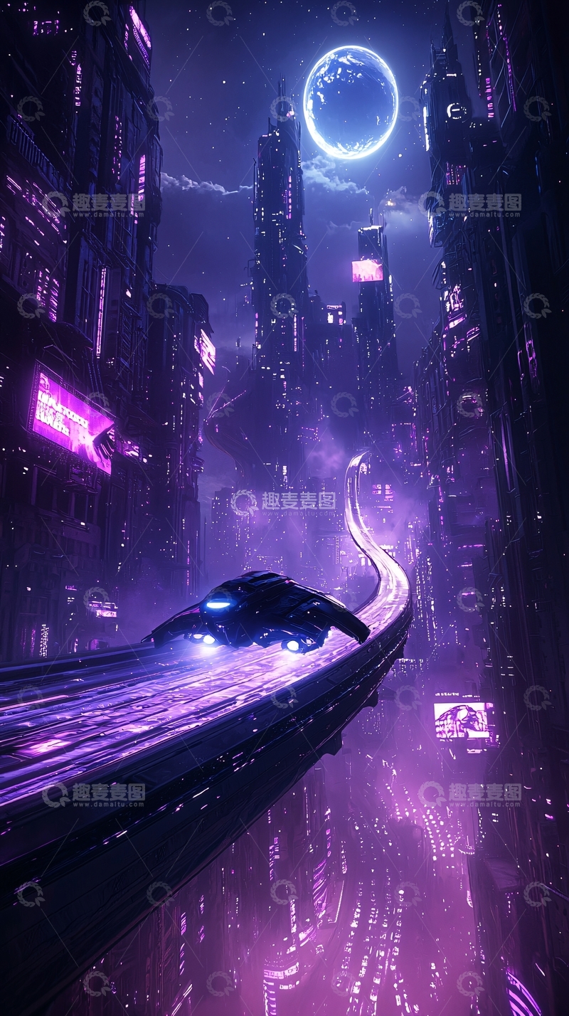 高清大图下载【趣麦麦图】未来城市夜景科幻风格
