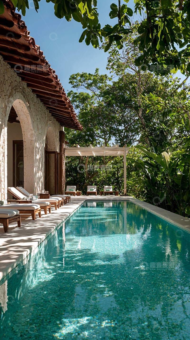 高清大图下载【趣麦麦图】热带庭院泳池别墅