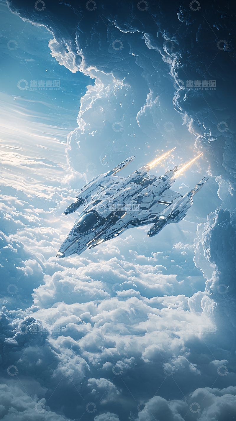 高清大图下载【趣麦麦图】星际飞船穿越云层