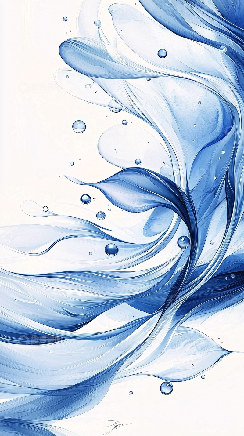 高清大图下载【趣麦麦图】蓝色流动水滴抽象艺术背景