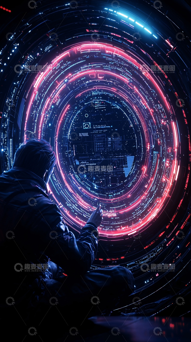 高清大图下载【趣麦麦图】未来科技界面与人物互动