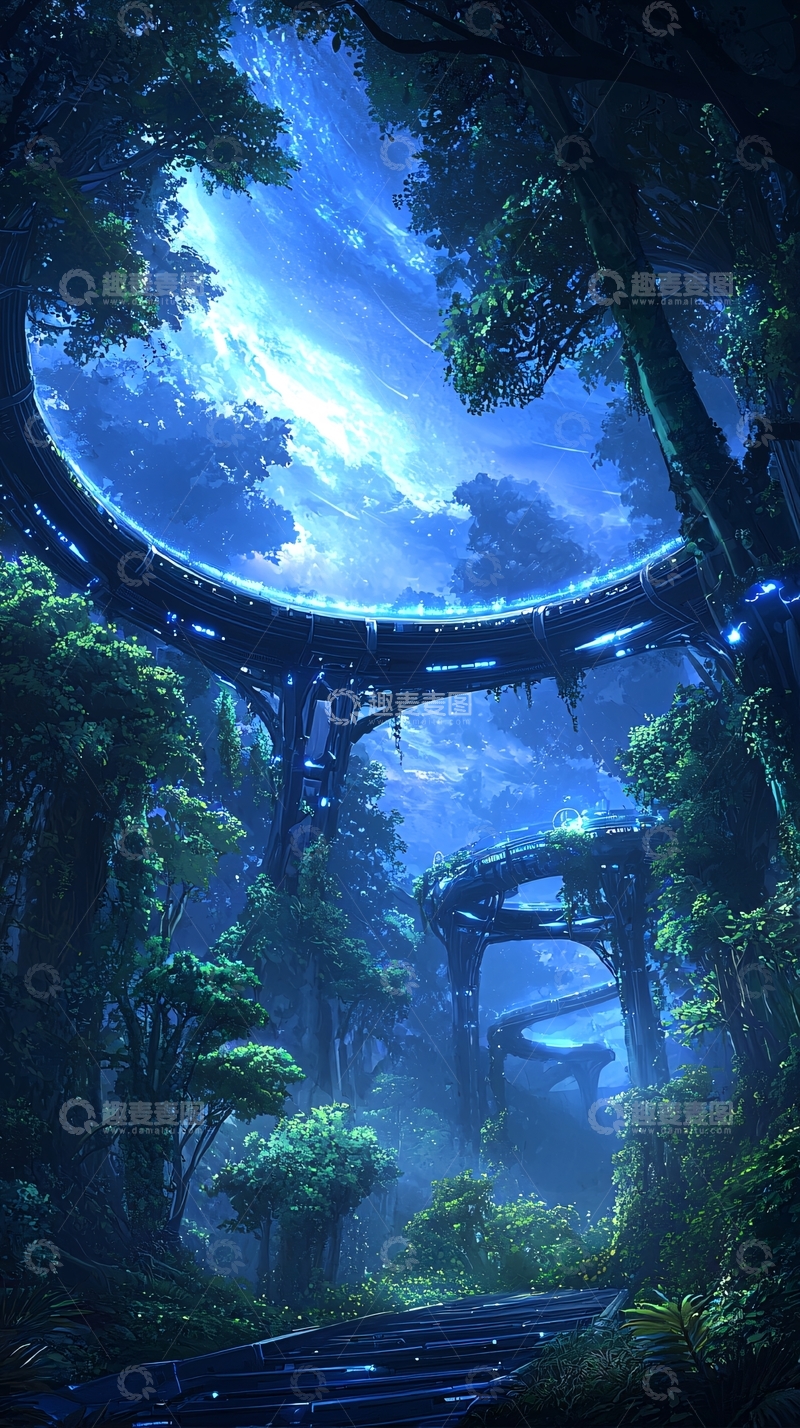高清大图下载【趣麦麦图】未来森林中的悬浮轨道