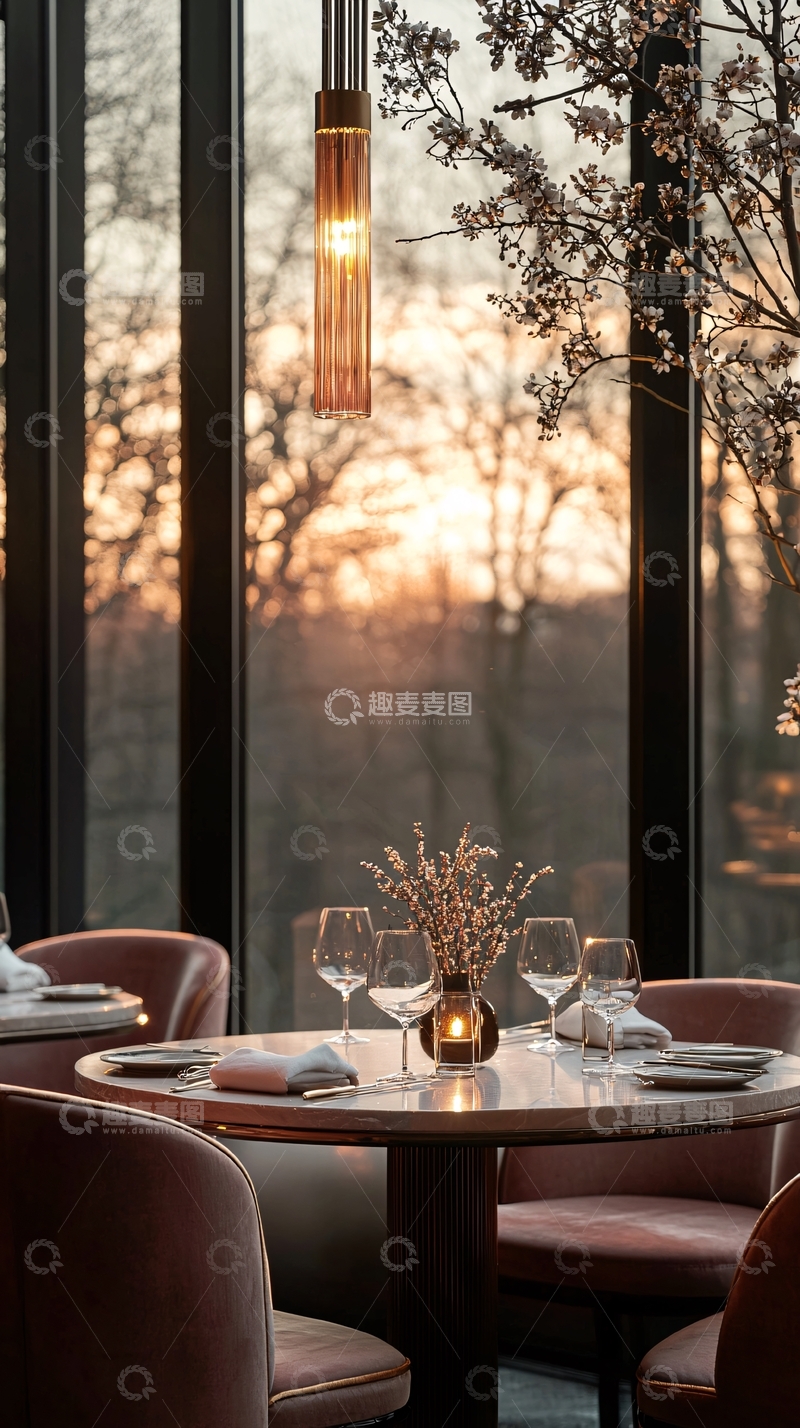 高清大图下载【趣麦麦图】餐厅餐桌布置与自然光景