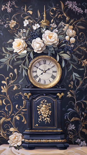 古典花卉装饰的复古时钟