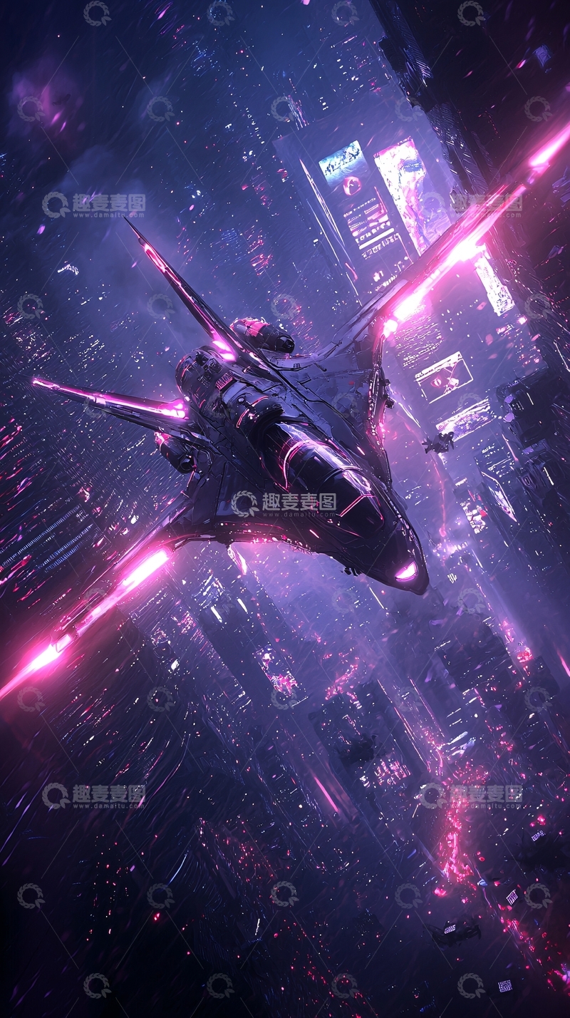 高清大图下载【趣麦麦图】未来城市夜景科幻飞船