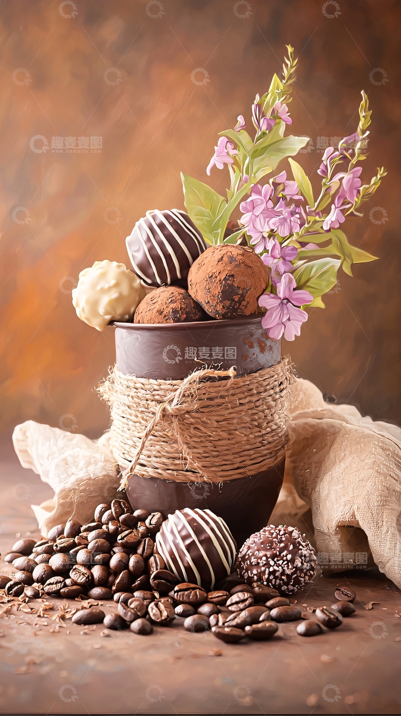 高清大图下载【趣麦麦图】巧克力球与咖啡豆的艺术摆拍