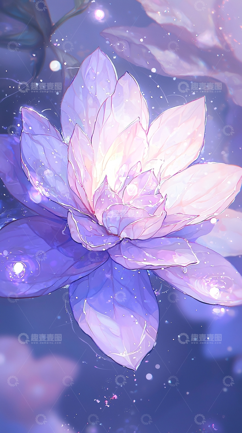 高清大图下载【趣麦麦图】梦幻紫色莲花艺术插画