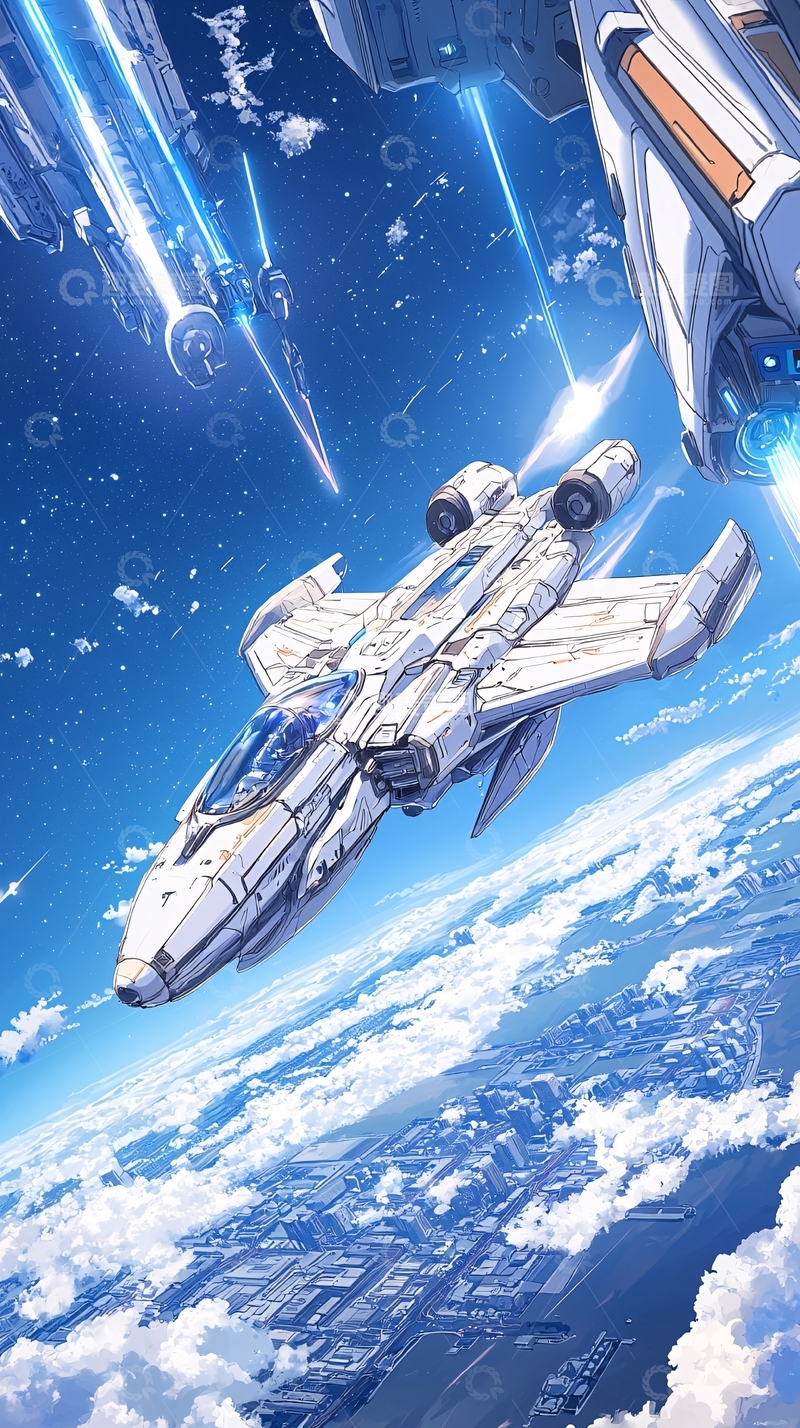 高清大图下载【趣麦麦图】科幻宇宙飞船俯瞰城市