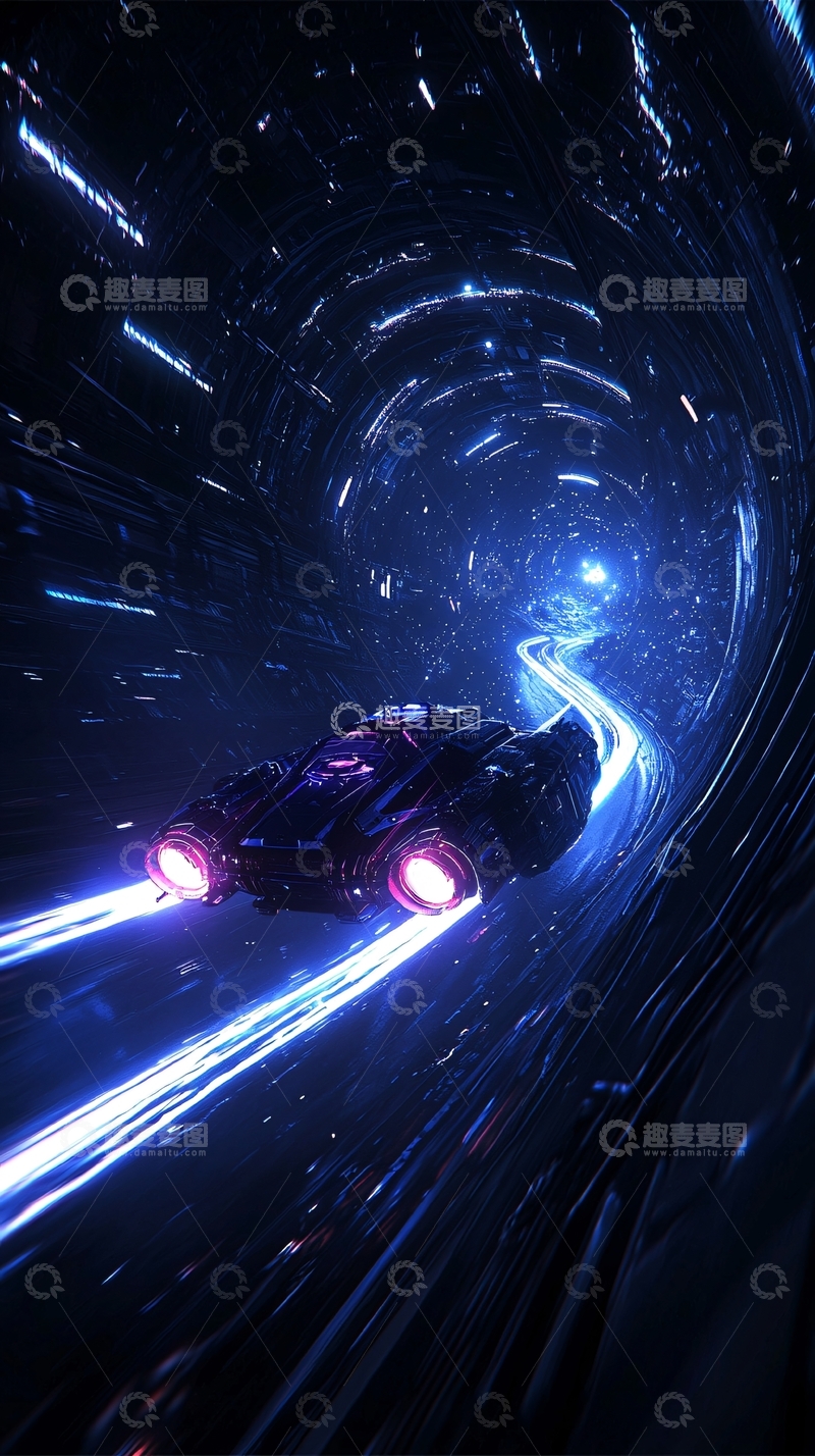 高清大图下载【趣麦麦图】未来科技隧道中的飞车
