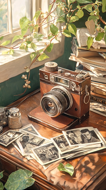 复古相机与老照片的温馨角落