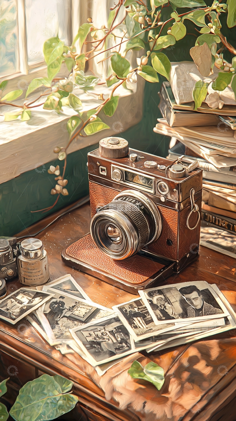 复古相机与老照片的温馨角落