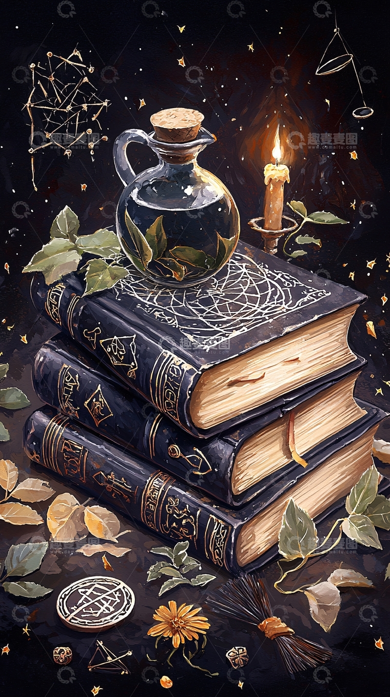 高清大图下载【趣麦麦图】神秘魔法书与蜡烛