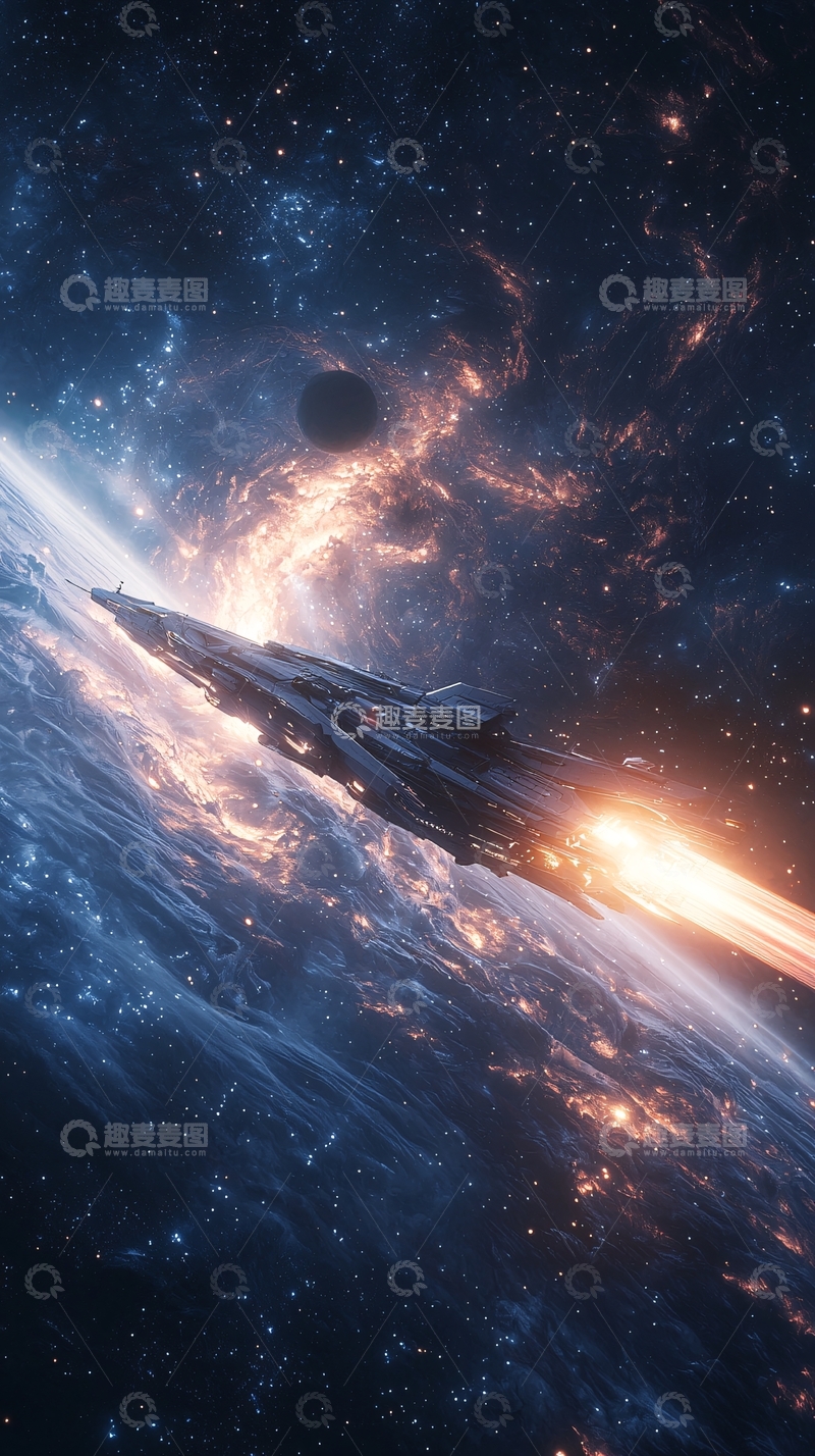 高清大图下载【趣麦麦图】星际飞船穿越星云
