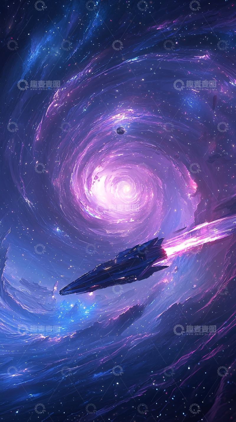 高清大图下载【趣麦麦图】星际穿梭：宇宙飞船穿越星云