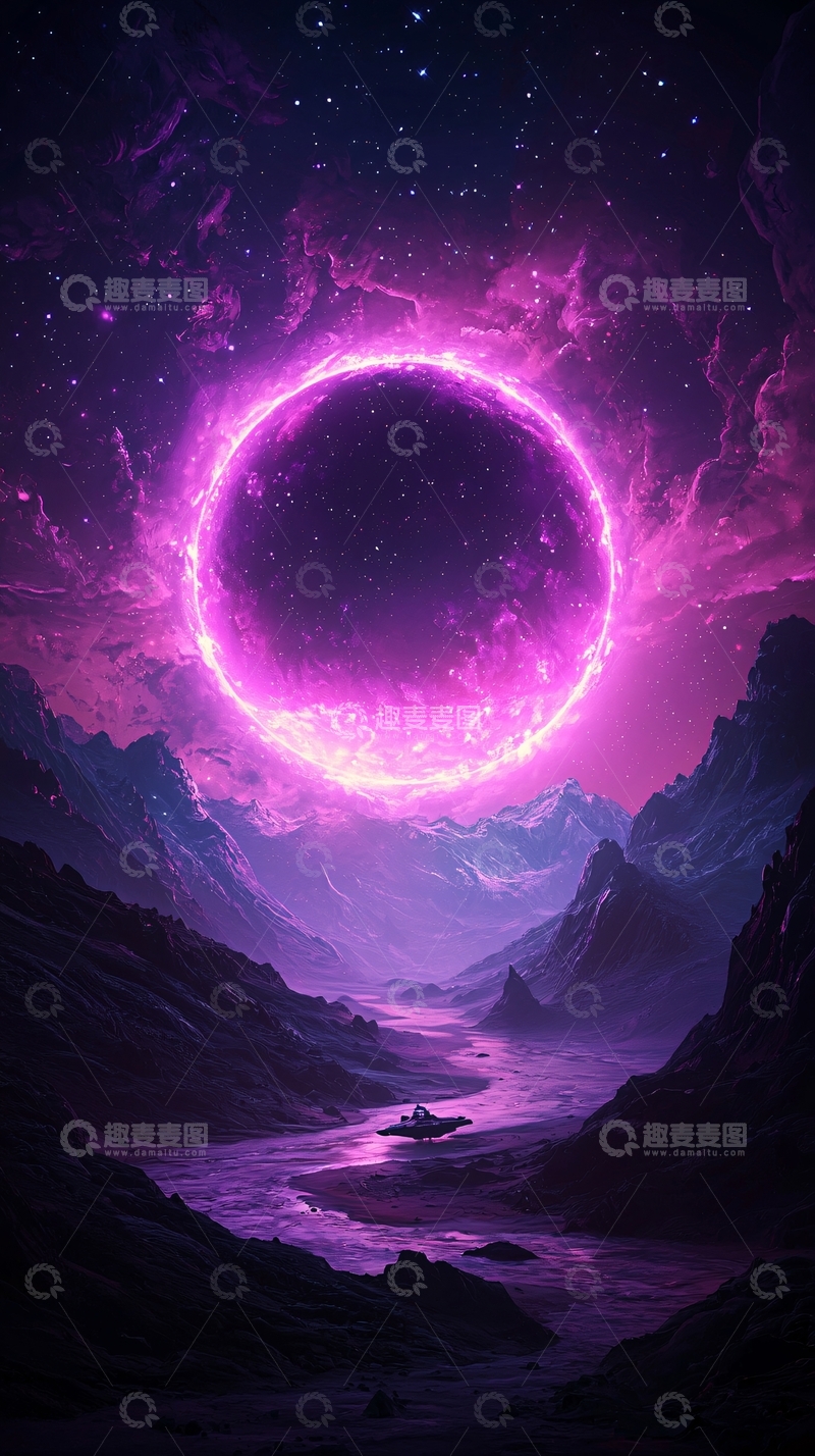 高清大图下载【趣麦麦图】紫色星球上的神秘飞船
