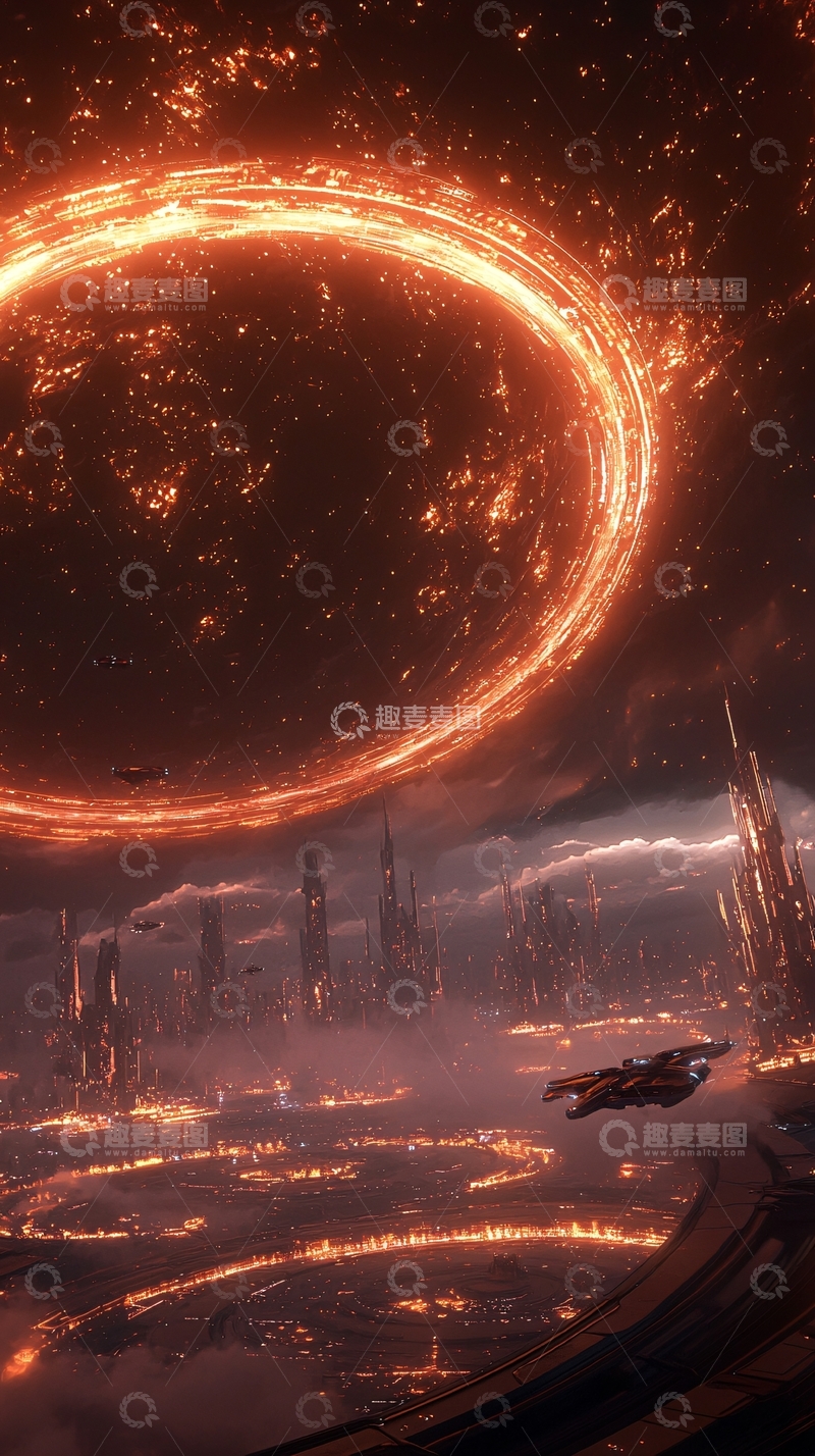 高清大图下载【趣麦麦图】星际城市与巨大光环