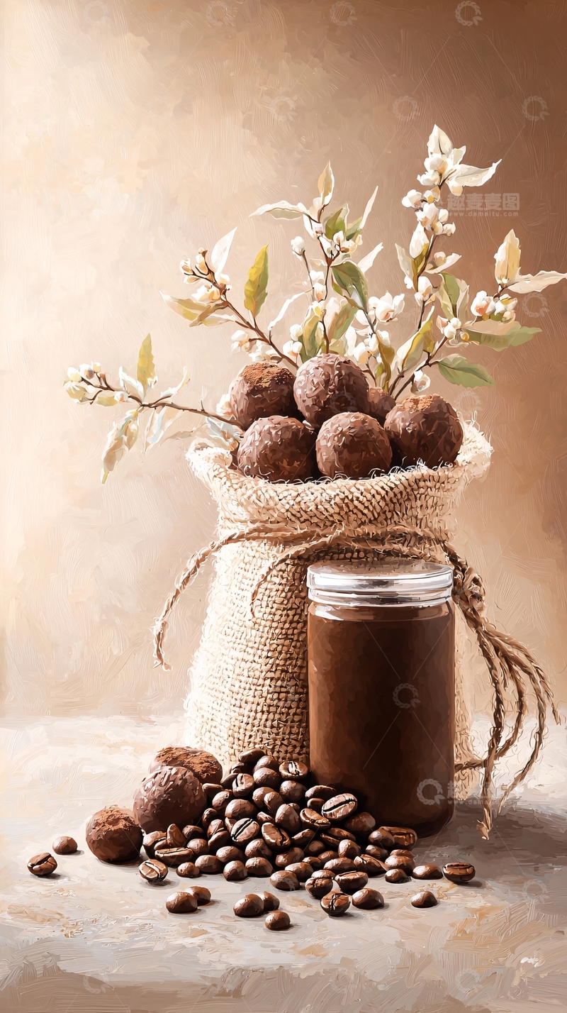 高清大图下载【趣麦麦图】咖啡豆与巧克力球的艺术摆拍