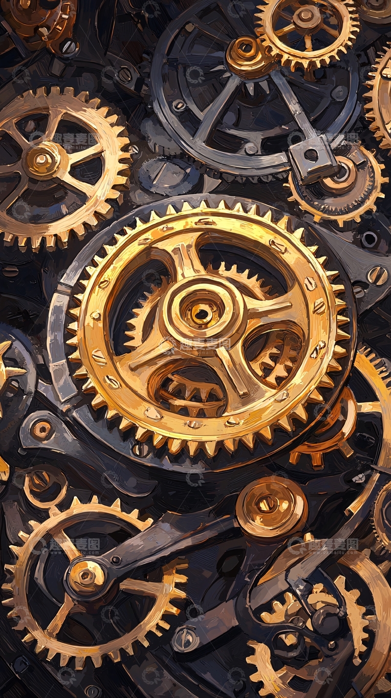 高清大图下载【趣麦麦图】金色齿轮机械装置背景图
