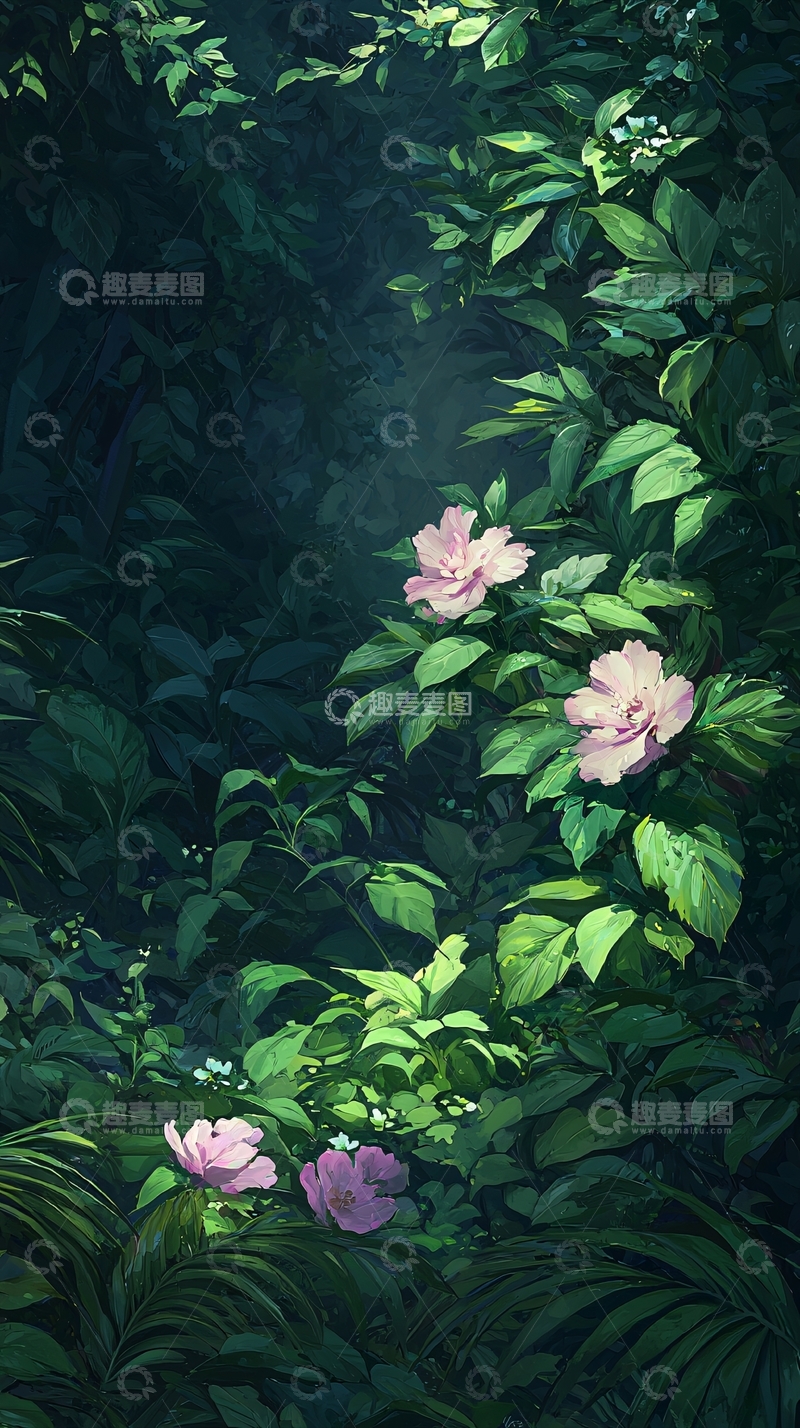 高清大图下载【趣麦麦图】深林中的粉色花朵