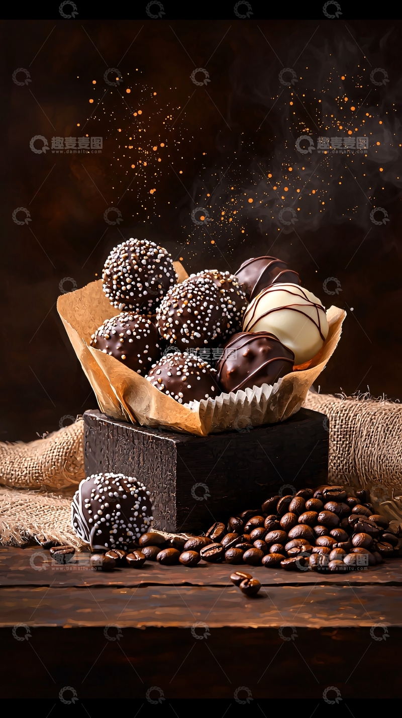 高清大图下载【趣麦麦图】巧克力球与咖啡豆的艺术摆拍