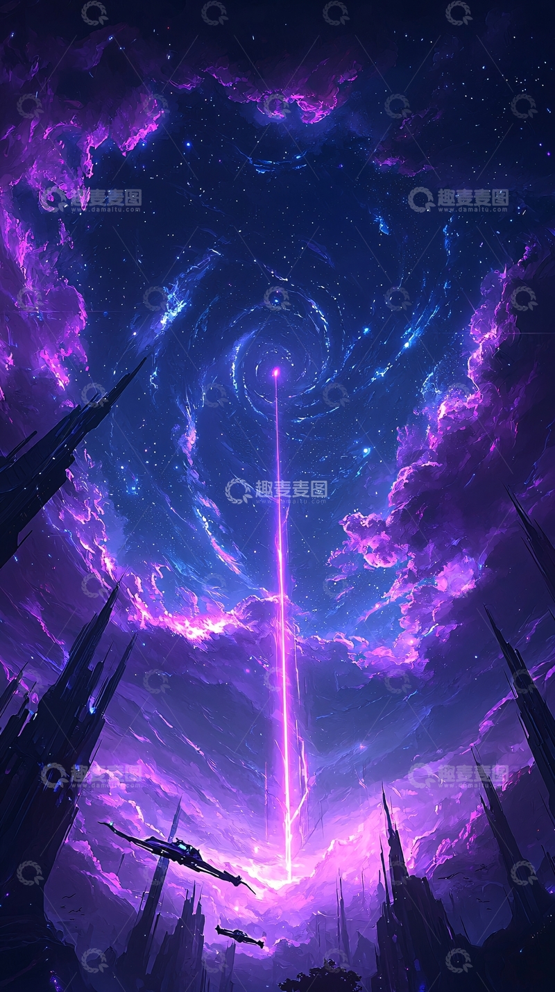 高清大图下载【趣麦麦图】紫色星空下的未来城市