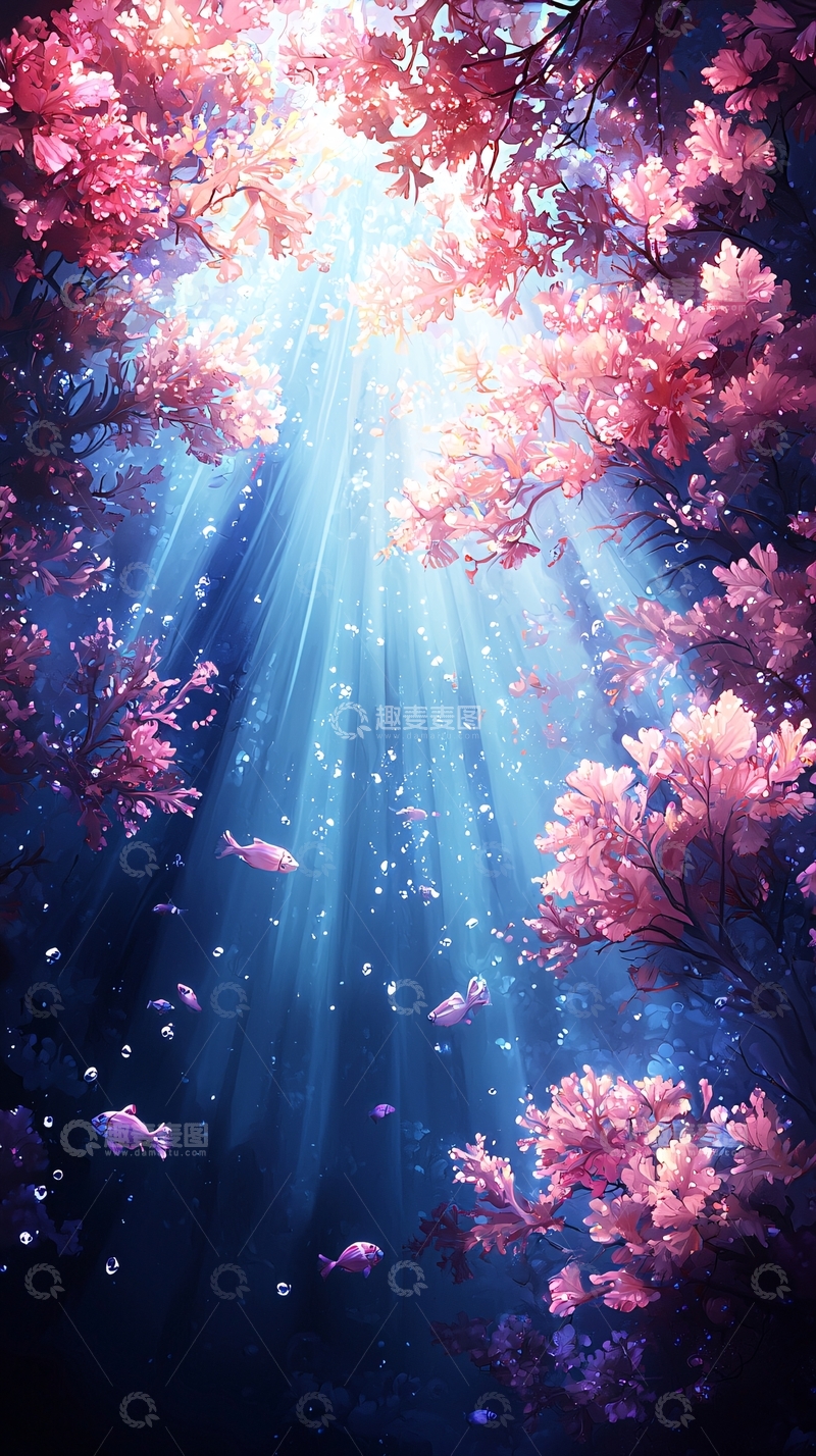 高清大图下载【趣麦麦图】梦幻森林下的光影鱼群