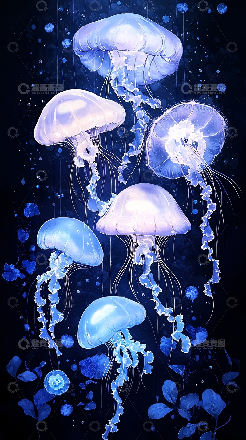 高清大图下载【趣麦麦图】梦幻海底水母群集