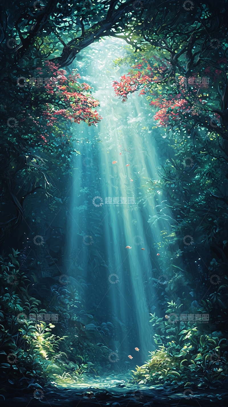 高清大图下载【趣麦麦图】森林中的光束
