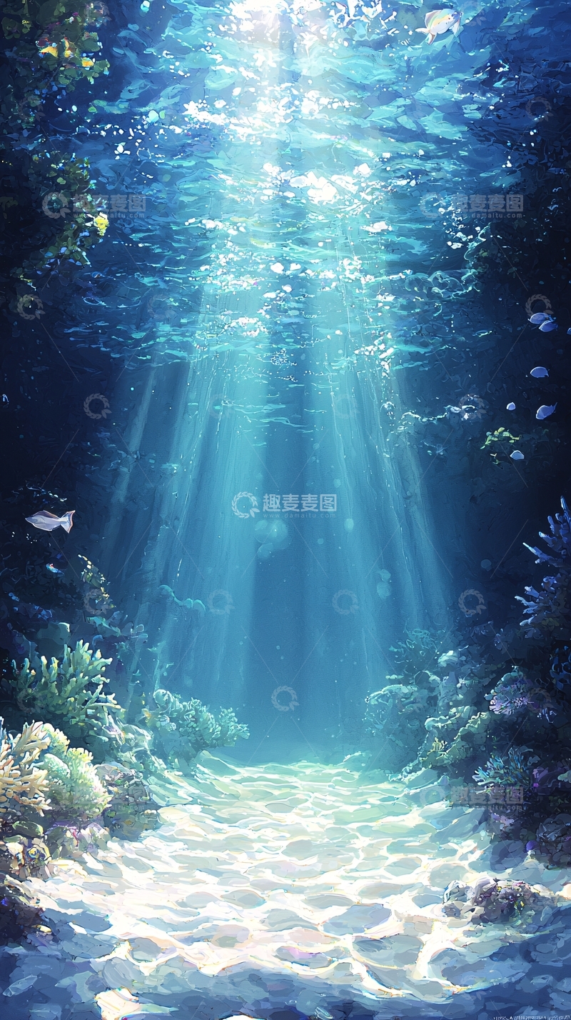 高清大图下载【趣麦麦图】海底阳光下的珊瑚礁