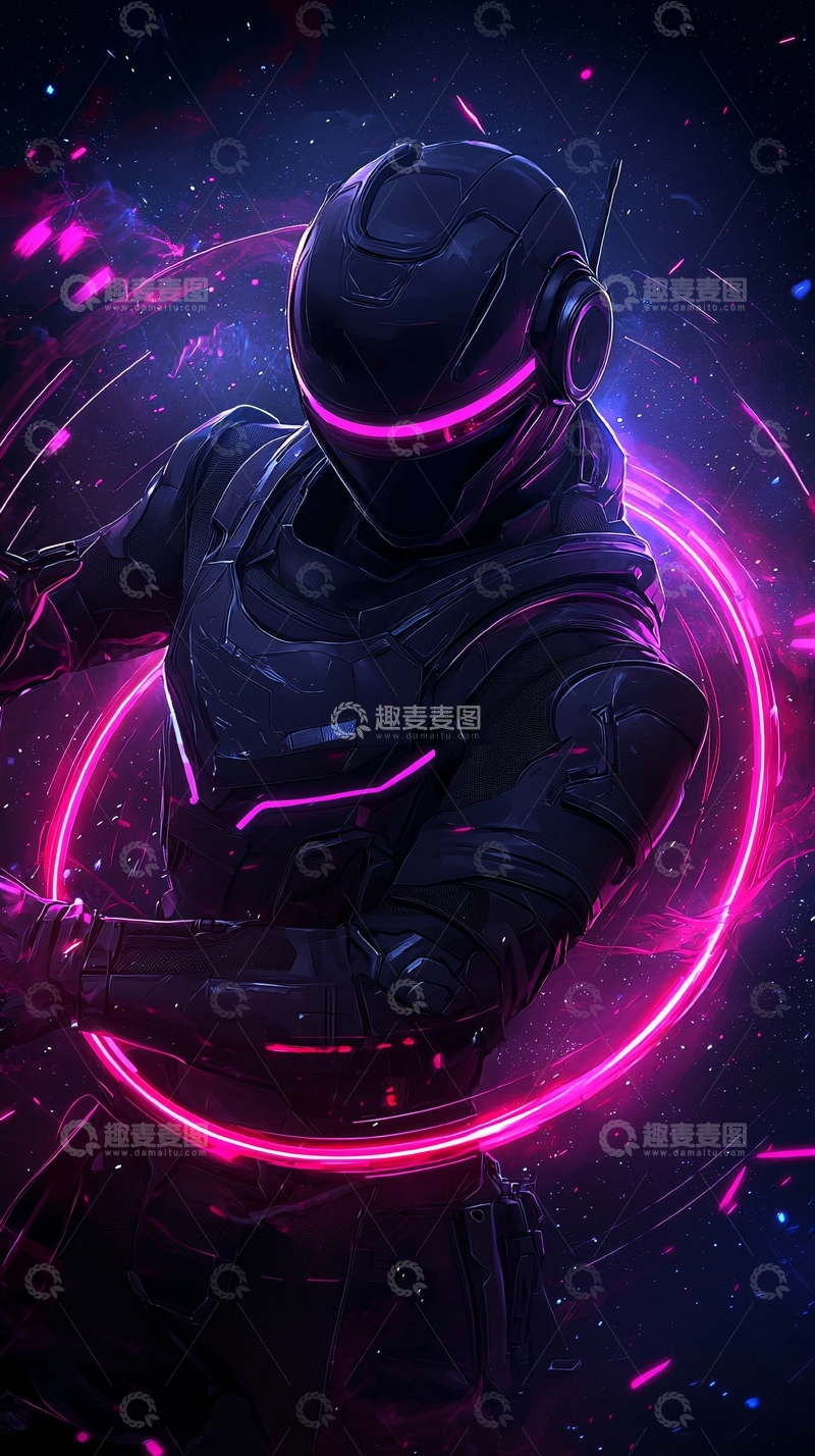高清大图下载【趣麦麦图】未来战士霓虹光环背景图