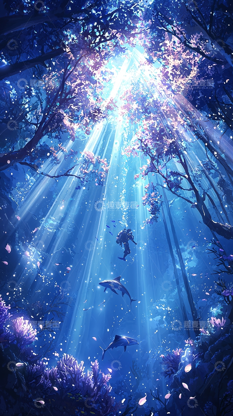 高清大图下载【趣麦麦图】梦幻海底森林光束
