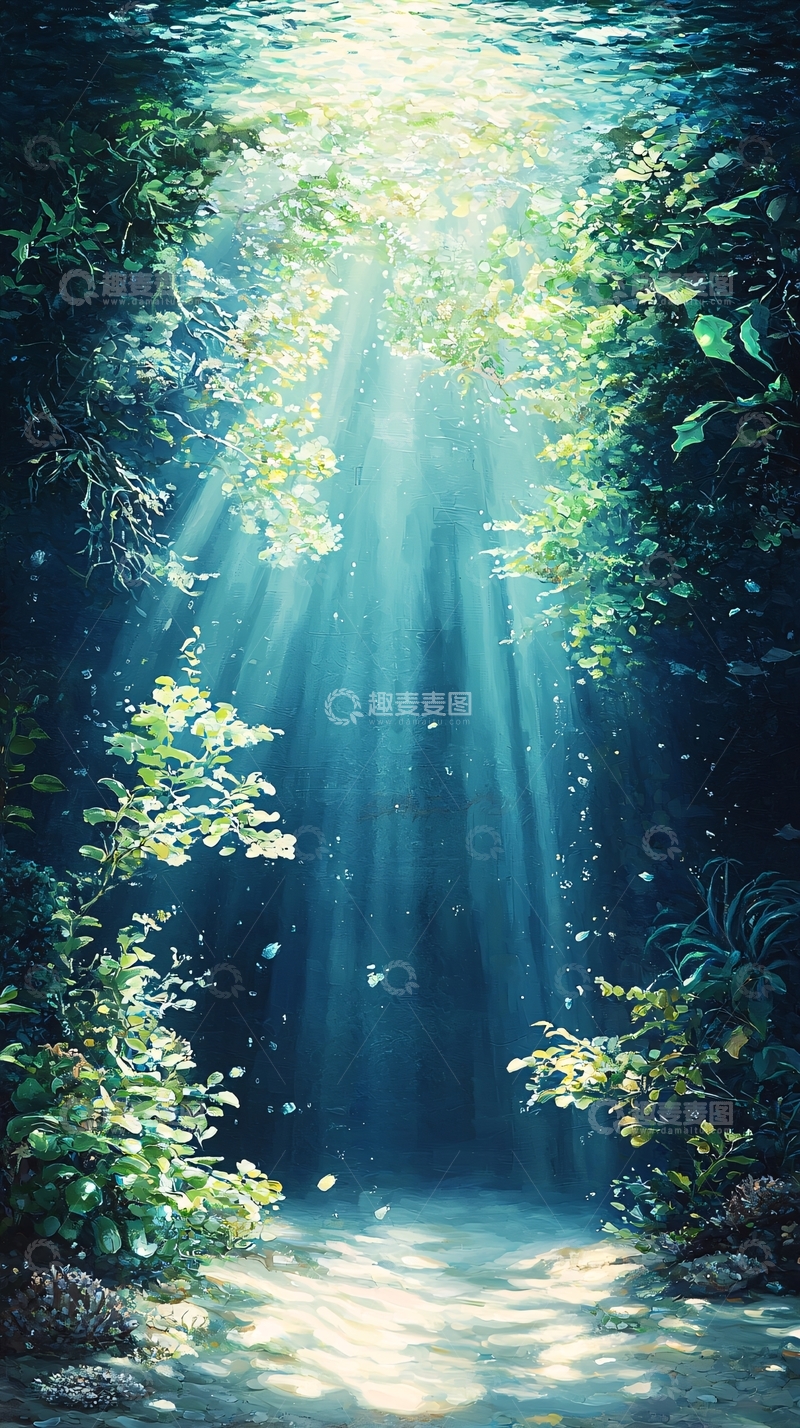 高清大图下载【趣麦麦图】森林中的阳光穿透树叶